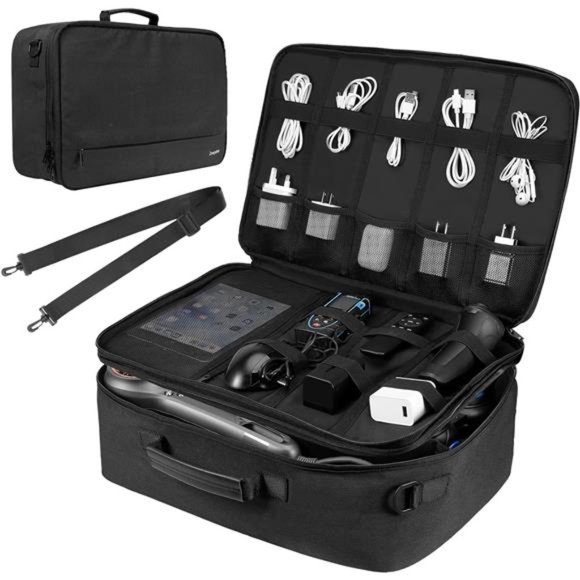 Extra Large Electronics Organizer Travel Case, Double Layer Large Capacity - Picture 1 of 7